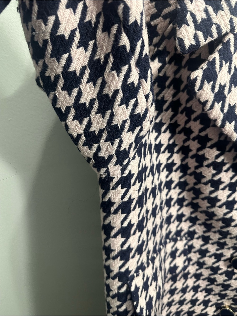 Kate Spade New York Pink & Navy Houndstooth Wool Blend Coat Large - Picture 3 of 9